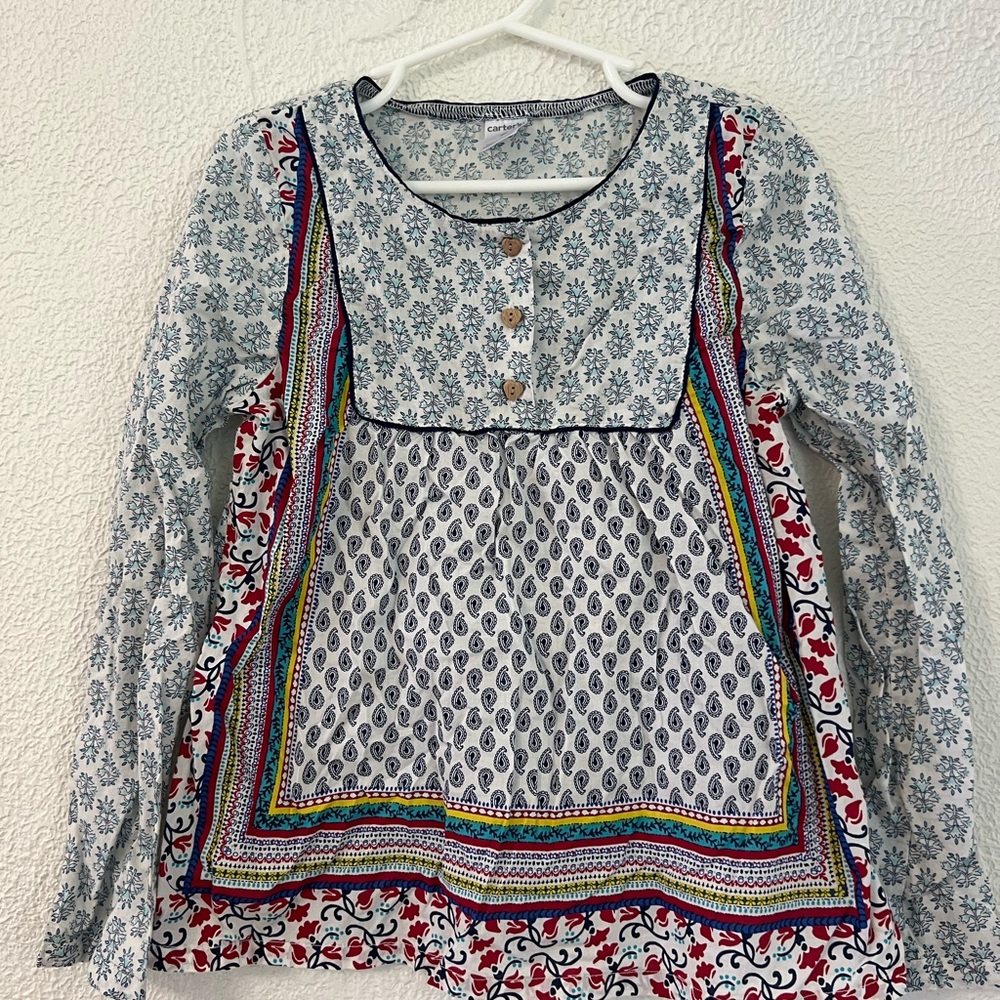 Carter's Gray and White Graphic Long Sleeve Blouse